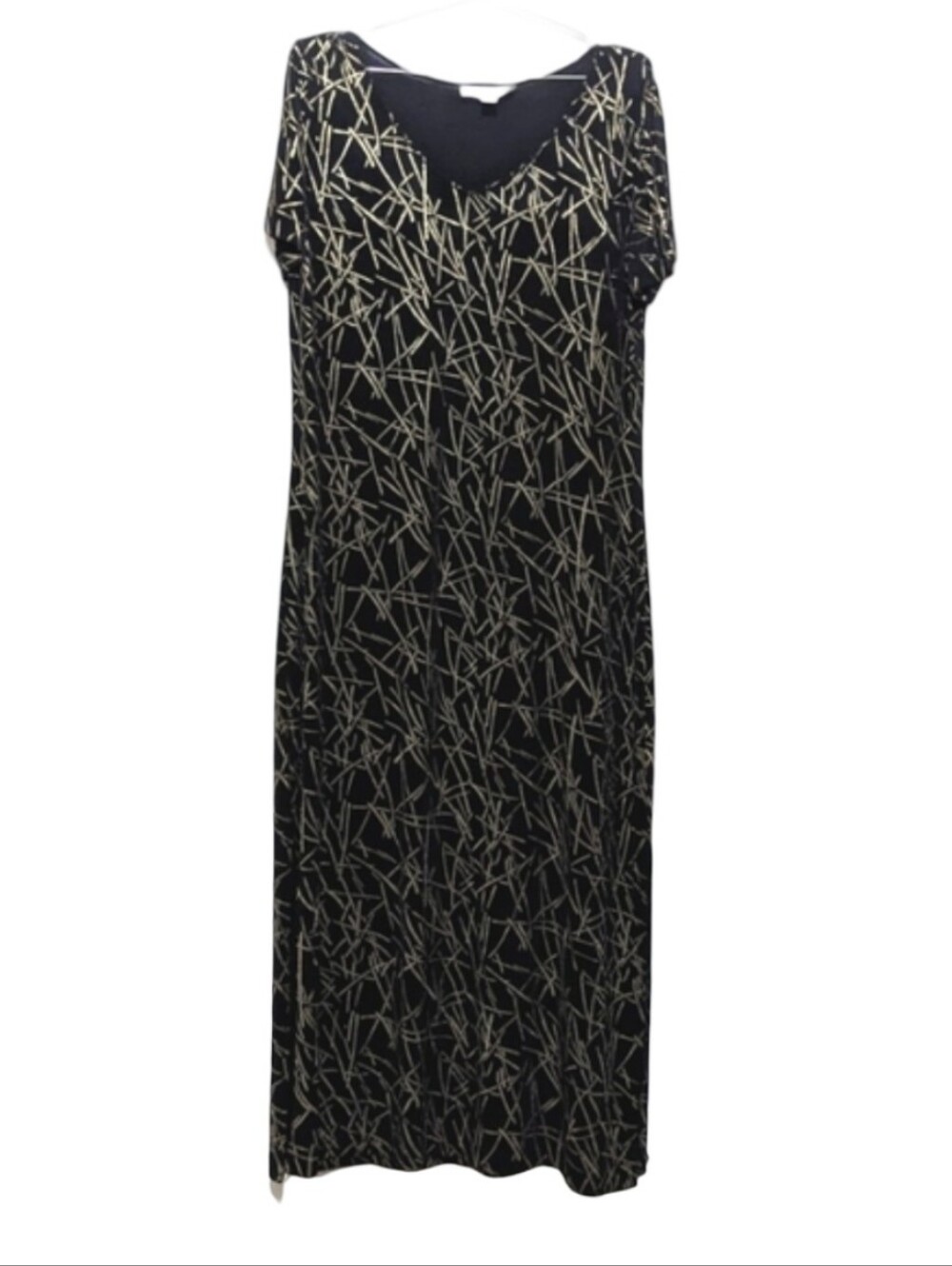 Danny & Nicole | Maxi Dress | V Neck | Black and Gold Foil | Abstract | Summer |